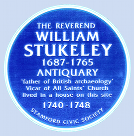 Blue plaque commemorating William Stukeley